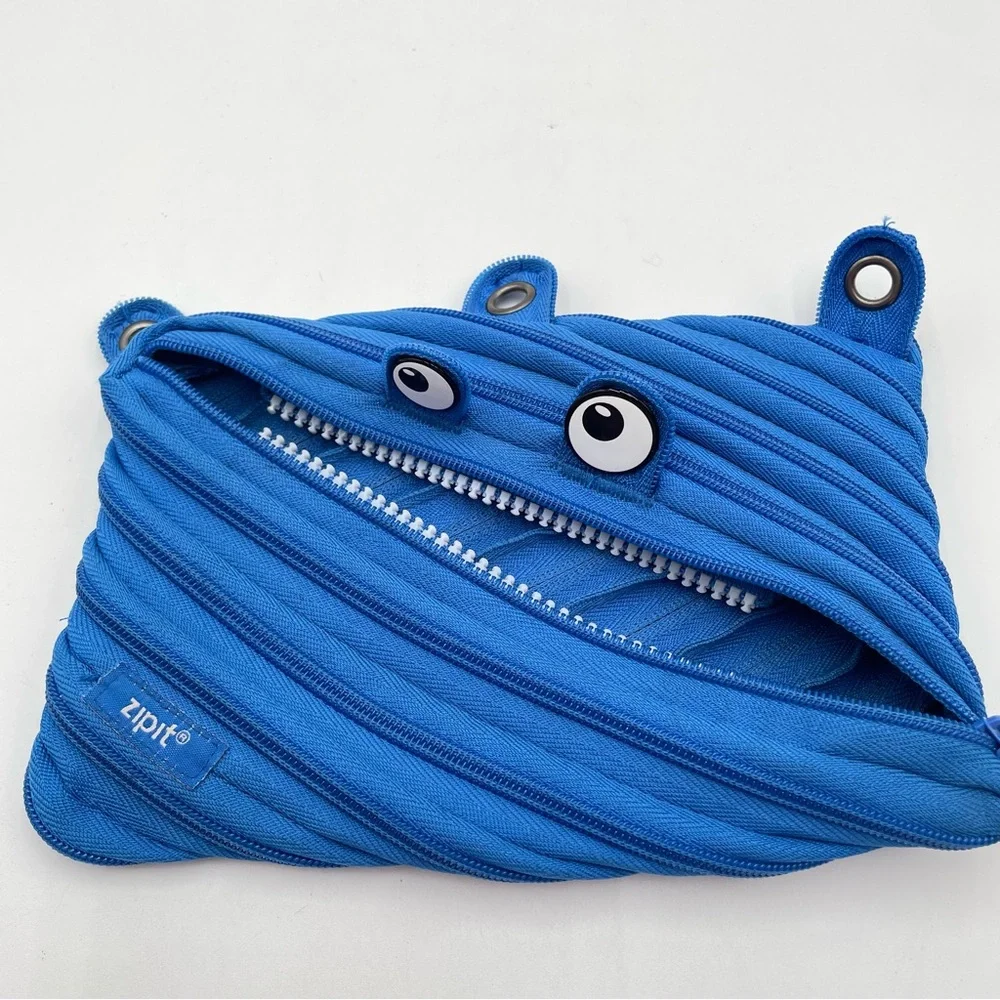 Zipit Blue Monster Pencil Case Pouch fun School Work Smile Kids